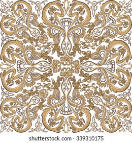 seamless pattern of gold lace on a white backround