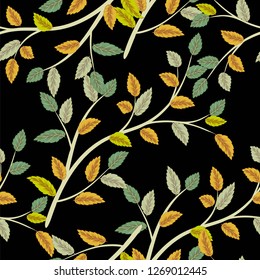 Seamless pattern with gold leaf, autumn leaves background. Vector illustration.