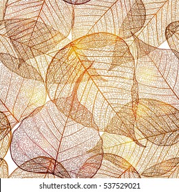 Seamless pattern with gold leaf, autumn leaves background. Vector illustration.