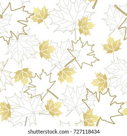 Seamless pattern with gold leaf, autumn leaves background. Vector illustration.