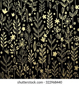 Seamless pattern with gold leaf and grass. Vector illustration EPS 10