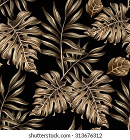 seamless pattern of gold leaves and flowers