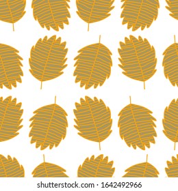 Seamless pattern with gold leaves. Isolated on white background. Hand drawn autumn leaf. Design for print, textile, wrapping paper, wallpaper. Fall season. Vector illustration.