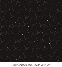 Seamless pattern with gold leaves on a black background.