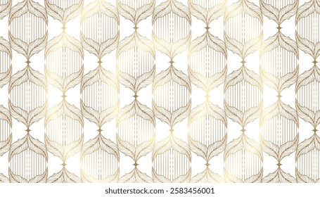 Seamless pattern with gold leaves on white background
