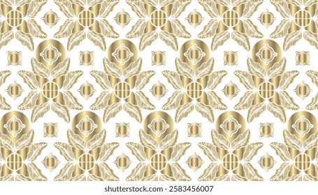 Seamless pattern with gold leaves on white background