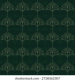 A seamless pattern of gold lines on dark green background. Vector illustration.