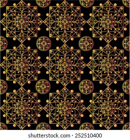 Seamless  pattern with gold  mandalas on a black background