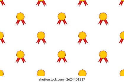 padrão sem costura com medalha de ouro no fundo branco. medalha de ouro com fita vermelha.