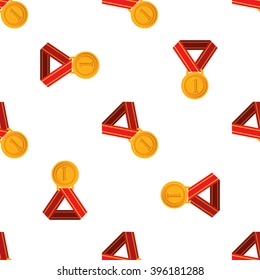 Seamless pattern with a gold medal for sporting achievement. Serial rhythmic pattern.