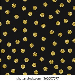 Seamless pattern with gold painted dots. Circle polka dots design template with bright grainy texture. Perfect for textile, wrapping paper and scrapbooking. Vector illustration.