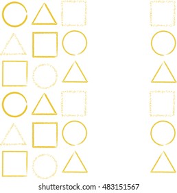 Seamless pattern with gold painted figures - circle, square, triangle. Abstract geometric modern background. Vector illustration.
