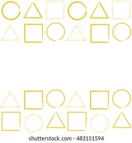 Seamless pattern with gold painted figures - circle, square, triangle. Abstract geometric modern background. Vector illustration.
