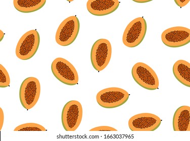 Seamless pattern of gold papaya on white. Hand drawn illustration in trendy abstract style. Vector decorative background, good for print, fabric, wallpaper