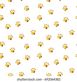 Seamless pattern with gold paw isolated on white background. Good for textile, fabric, zoo shops advertising, wrapping paper