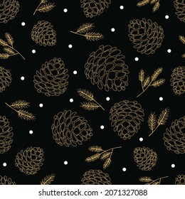 Seamless pattern gold pine cone design for scrapbooking, decoration, cards, party, paper goods, background, wallpaper, wrapping, fabric and all your creative projects