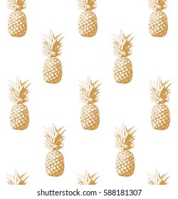 Seamless pattern. Gold pineapple background. Vector illustration. Perfect for invitations, greeting cards, wrapping paper, posters, fabric print.