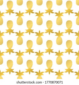Seamless pattern with gold pineapple on white background. Golden tropical fruit vector illustration.  Easy to edit template for logo design, flyer, banner, poster, invitation, clothes, etc. 