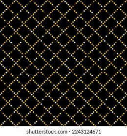 Seamless pattern of gold points net. Festive background with gold glitter effect. Happy Holiday concept.