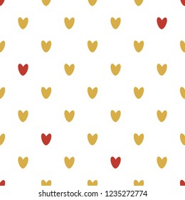Seamless pattern of gold and red hearts. Background for wrapping paper. Vector.