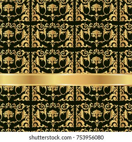 Seamless pattern with a gold ribbon and decorative elements