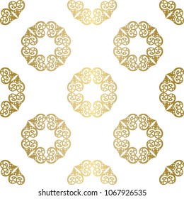 Seamless pattern with gold round ornament on white background