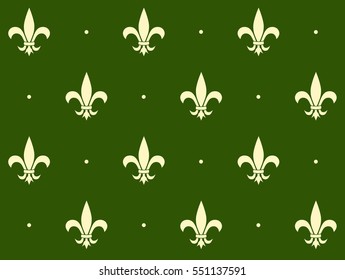 Seamless Pattern with gold Royal Lily on green background