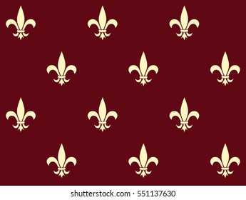 Seamless Pattern with gold Royal Lily on red background