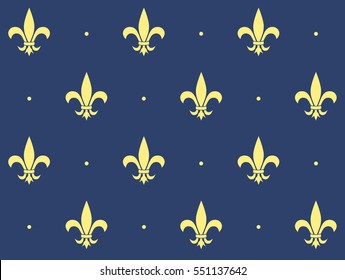 Seamless Pattern with gold Royal Lily on blue background