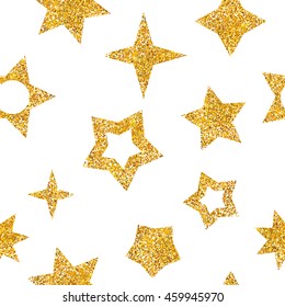 Seamless pattern with Gold set, golden star collection, shine, spark. Hand drawn decorative elements, vector illustration, endless background, repeatable backdrop.