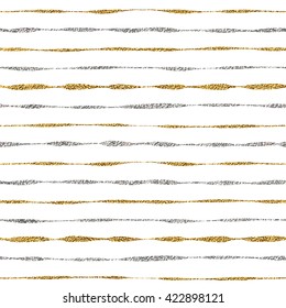 Seamless pattern of gold and silver lines, seamless background grunge golden and silvern stripes, hand painted vector pattern for textile, wallpaper, web, wrapping, save the date, wedding, card, paper