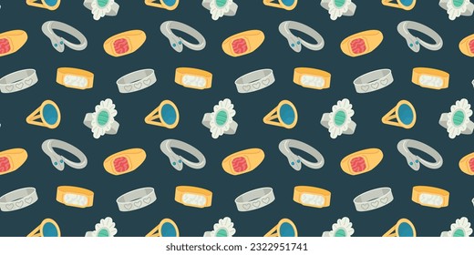 Seamless pattern with gold and silver rings.
