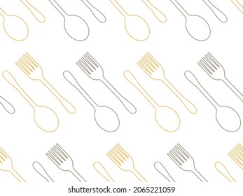 Seamless pattern with gold and silver spoon fork on white background vector illustration. Kitchen interior wallpaper. Minimal style.