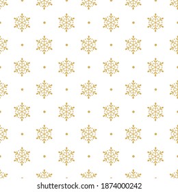 Seamless pattern with gold snowflakes on white background vector illustration. 