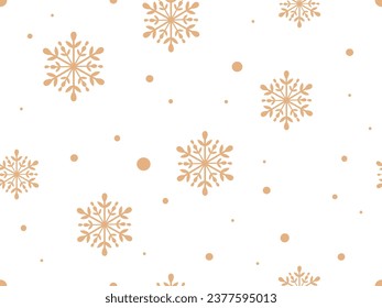 Seamless pattern with gold snowflakes on white background vector illustration.