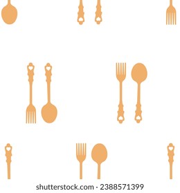 Seamless pattern with gold spoon and fork on white background vector.