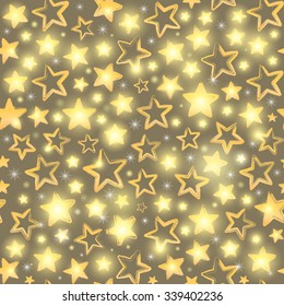 Seamless pattern with gold stars. Beautiful greeting background. Wrapping paper. Vector illustration