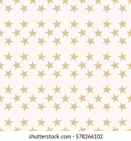 Seamless pattern with gold stars in a horizontal row on pastel pink background. Cute striped festive background. Vector illustration.