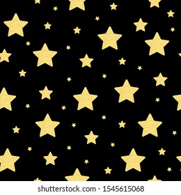 Seamless pattern. Gold stars on a black background. Vector illustration.