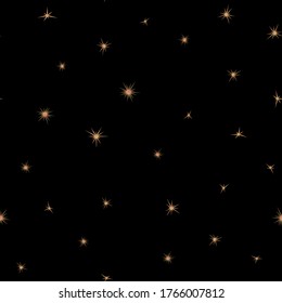 Seamless pattern with gold stars on a dark background. Vector beautiful magic illustration.