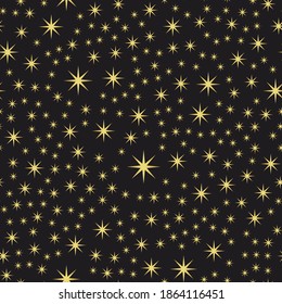 Nahtloses Muster mit goldenen Sternen auf schwarzem Hintergrund.
festlicher Hintergrund mit vergoldeten Sternen. Weihnachtsmuster.Ornament für Geschenkpapier, Stoff.Muster für Weihnachten. Weihnachten und Feiern.