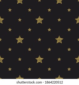Seamless pattern with gold stars on black background. festive background with gold falling stars. Holiday pattern.Ornament for gift wrapping paper, fabric.Pattern for Christmas. xmas and celebrations.