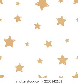 Patrón sin brillo con estrellas doradas en ilustración vectorial de fondo blanco. Papel de envoltura de Navidad y Año Nuevo.