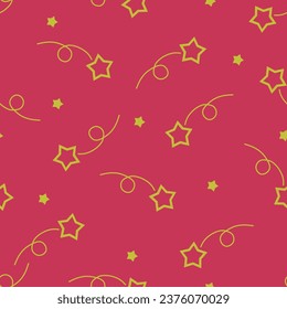 Seamless pattern gold stars on pink background, print on paper, packaging, textile, bed linen, fabric, wrapping paper, Christmas design, gifts.
