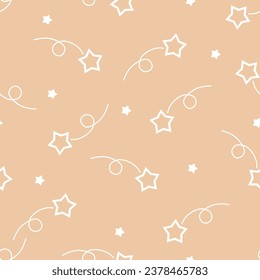 Estrellas doradas sin foco sobre fondo beige, impresión sobre papel, empaque, textil, ropa de cama, tela, papel envolvente, diseño navideño, regalos.