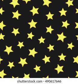 Seamless pattern. Gold stars on black background