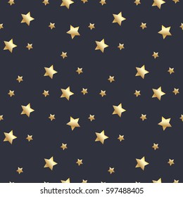 Seamless pattern with gold stars on dark background. Vector illustration.
