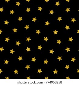 seamless pattern of gold stars on a black background. Vector illustration. Children's background for cards, wallpapers, papers, textiles