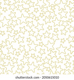 Seamless pattern with gold stars vector illustration. Starry Christmas and New Year background. Template for gift wrapping, fabric, wallpaper and postcard design.