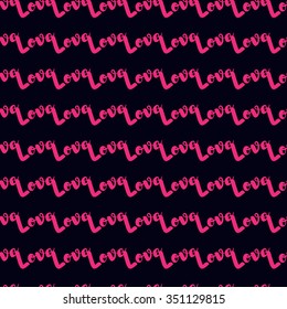 Seamless  pattern with gold text love on a black background. Contemporary style perfect for wedding, valentines day, save the date, birthday invitation. Vector illustration